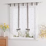 1er-Pack Voile Stickerei Bindegardine mit Schlaufen Raffrollos, Weiß Grau, B/H:...