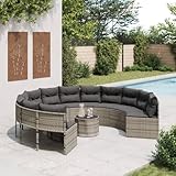 Teenpull Rundes Gartensofa Grau aus wetterfestem Poly Rattan mit integriertem...