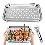 Huucozn 2 Stück BBQ Grillschalen aus Edelstahl mit 1 Grillzange, 34.9 x 24.5 x...