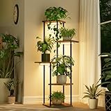 Bamworld Blumenständer mit Pflanzenlampe, 5 Ebenen Pflanzenregal Metall Holz,...
