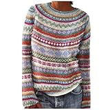 Generisch Norweger Pullover Damen Kaschmir Pullover Gestreifter Warm...