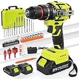 VOERJIA 21V Akkuschrauber Set, Bürstenlose Akku bohrhammer mit 2*2000 mAh Akku,...