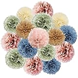 Retro Party Deko Vintage 16 Stück Pompom Deko Altrosa Salbeigrün Blau Braun...