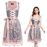 VKI Midi Dirndl Damen Kleid mit Spitzenschürze, Bayerische Tracht Oktoberfest...