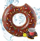 Aufblasbar Donut Schwimmring braun Ø 120 cm mit Biss - Schwimmreifen Pool & Wasser, mit je Getränkehalter für Erwachsene & Kinder