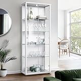 K-Möbel Glasvitrine in Weiss (176x67x33 cm) mit 4 höhenverstellbaren...