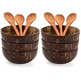 ZENFUN 6er Pack Holzschüssel, Kokosnussschalen mit 6 Holzlöffeln, 450 ml...