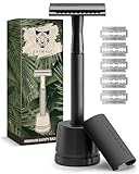 ANYMALE® Rasierhobel Black Edition - Set mit Ständer und 5 ASTRA Klingen -...