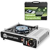 CAMPLORA Gaskocher + Tragekoffer mit Piezozündung - Campingkocher 2,2 kW -...