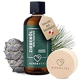 ALPEN HERZ Zirbenöl 100 ml mit Duftstein aus Zirbenholz - 100% naturrein...