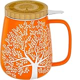 amapodo Teetasse mit Deckel und Sieb - 600ml Porzellan Tee Tasse groß -...