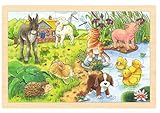 Goki 57890 Einlegepuzzle Tierkinder II aus Holz, Holzpuzzle mit kleinen Tieren,...
