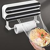 3 in 1 Frischhaltefolienspender mit Küchenrollenhalterung, Wandrollenhalter...
