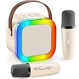 Gontence Karaoke Maschine mit 2 Mikrofonen - Beige Karaoke Mikrofone Geschenke...