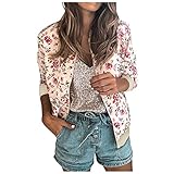 Bomberjacke Damen Blumenmuster Coat Sommer Blouson Reißverschluss Herbst...