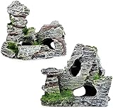 CHJIEJIE 2pcs Aquarium Rock Cave Dekoration mit Grün Gras für Fische Garnelen...