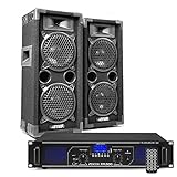 MAX26 PA Anlage Komplett Set, 1200 Watt DJ Boxen Set Lautsprecher mit...