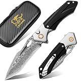 LOTHAR LICH KING Klappmesser, Scharfe Damast Stahl Taschenmesser, Einhandmesser...