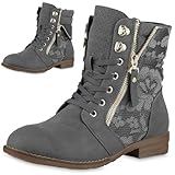 VAN HILL Damen Schnürstiefeletten Spitze Stiefeletten Zipper Worker Boot...