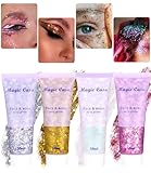 TIDEVAN 4 Stück Body Glitter Gel 50ml Make Up Glitzer Chunky Glitter Liquid...