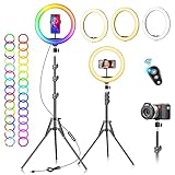 LED Ringlicht mit Stativ Handy 10 Zoll - 40 RGB-modi Dimmbare Selfie Licht...