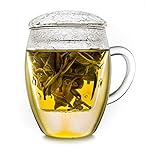 Creano Teeglas all in one, Große Teetasse mit Sieb und Deckel aus Glas, 400ml...