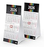 3-Monatskalender 2026 MINI - 2 Stück Tischkalender 10 x 20 cm - stabiler...