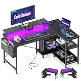 Coleshome Gaming Tisch L Form mit LED&Steckdosen, 120x80cm Eckschreibtisch mit...