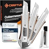 CRAFTUS® Profi Cuttermesser Set [3 Stück] aus Aluminium für Maximale...