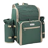 anndora Picknickrucksack 4 Personen mit integrierter Kühltasche grün inkl....