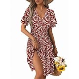 CLOUSPO Sommerkleid Damen Elegant Kurzarm Freizeit Kleider Strandkleid mit V...