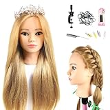 Schaufensterpuppe Kopf 26Inch Weiblich 80% Echthaar Friseur Kosmetologie...