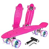 BELEEV Kinder Skateboard 22 Zoll mit LED Leuchtrollen Wheels, Komplette Mini...