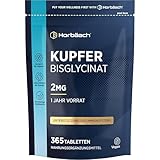 Kupfer Tabletten 2mg pro tablette | Bisglycinat | 1 Jahr Vorrat - 365 Vegan...