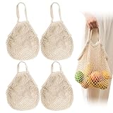 PYSEOSISE Einkaufstasche Netz, 4 Stück Beige Netzbeutel mit Griff,...
