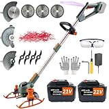 YUEWXTER Rasentrimmer mit Akku (21V 2x6.0A Akku und Ladegerät, Hilfsgleitrad,...