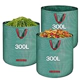 QOEOTUY Gartensack 3X 300L - Gartenabfallsack Stabi mit 4 Griffe - Wasserdicht &...