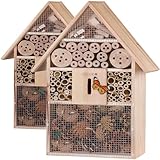 CADOCA® 2X Insektenhotel 48x31x10cm Holz Spitzdach Garten Bienenhotel...