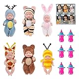 Abiemuce Mini Baby Puppe, 6 Stück MiniRebornPuppen mit 6 Flaschen, Newborn...