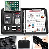WONSEFOO Schreibmappe A4, mit Taschenrechner, Leder Ringbuch Dokumententasche,...