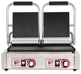 Beeketal 'BKG7' Gastro Doppelt Kontaktgrill mit Gusseisen Grillpatten (oben und...