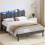 AOGLLATI Polsterbett 140 x 200 cm, Bettrahmen mit LED-Beleuchtung und...