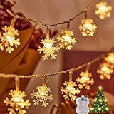 Schneeflocke Lichterketten, 6M 40Pcs LED Lichterkette Batterie, Warmweiße...