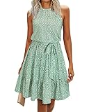 Newshows Sommerkleid Damen Knielang Elegant Kleid Neckholder Sommer Ärmellos...