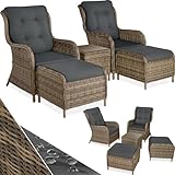 tectake® 2X Premium Rattan Sessel mit Hocker und Tisch, Relaxsessel für...