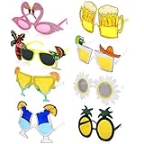 JOLIGAEA 8 Stück Hawaiian Tropical Partybrillen Set, Neuheit Party Brille...