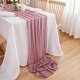 CHUQING Tischläufer Altrosa Chiffon Tischläufer Hochzeit Stoff für Esszimmer...