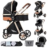 MoLi Kinderwagen 3 in 1, Kinderwagen mit Umkehrbarem Doppelschiebemodus, Buggy...