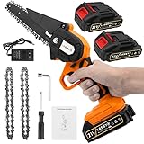 Mini-Kettensäge mit Akku, 6 Zoll Einhand-Kettensäge elektrisch mit 2 Ketten &...