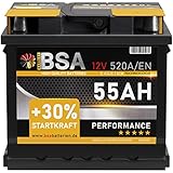BSA Autobatterie 55Ah 12V Batterie 520A/EN +30% Startleistung ersetzt 44Ah 45AH...